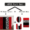 Chic Leopard Print Shower Curtain Set – Black & White with Red Stripes | Stylish Bathroom Decor