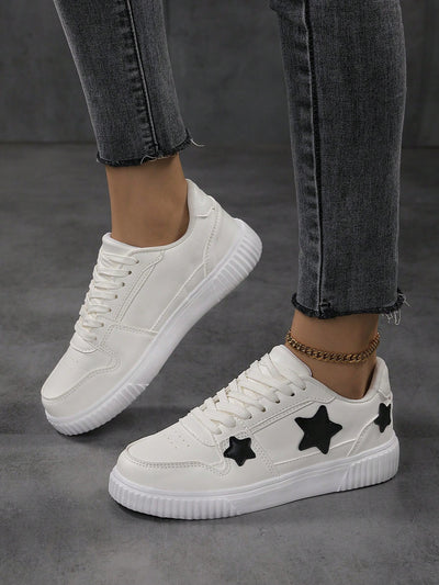 Chic and Comfy: Minimalist White Lace-Up Skate Shoes for Women