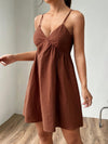 Effortlessly Chic: Brown Woven Spaghetti Strap Summer Dress