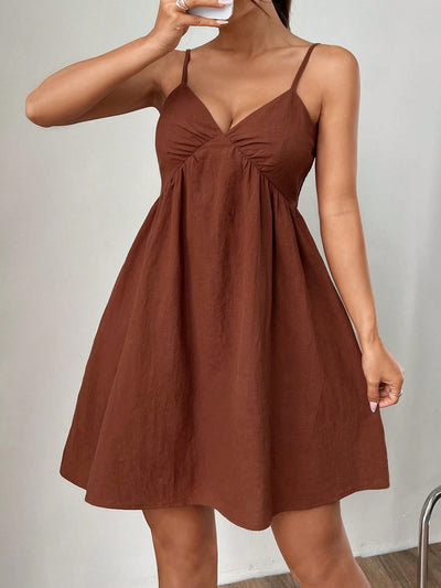 Effortlessly Chic: Brown Woven Spaghetti Strap Summer Dress