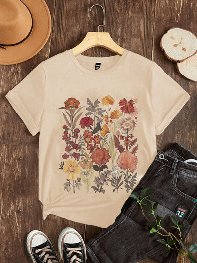 Floral Essence: Casual and Simple Women's T-Shirt for Summer