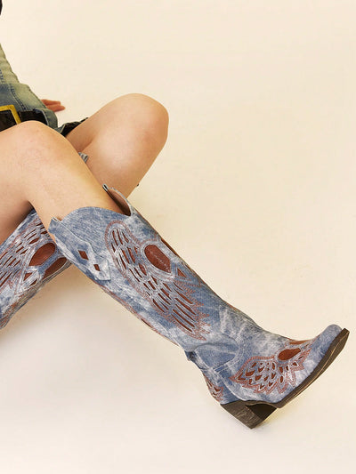 Heartfelt Western Bliss: Embroidered Knee-High Cowboy Boots for Women