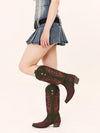 Heartfelt Western Bliss: Embroidered Knee-High Cowboy Boots for Women
