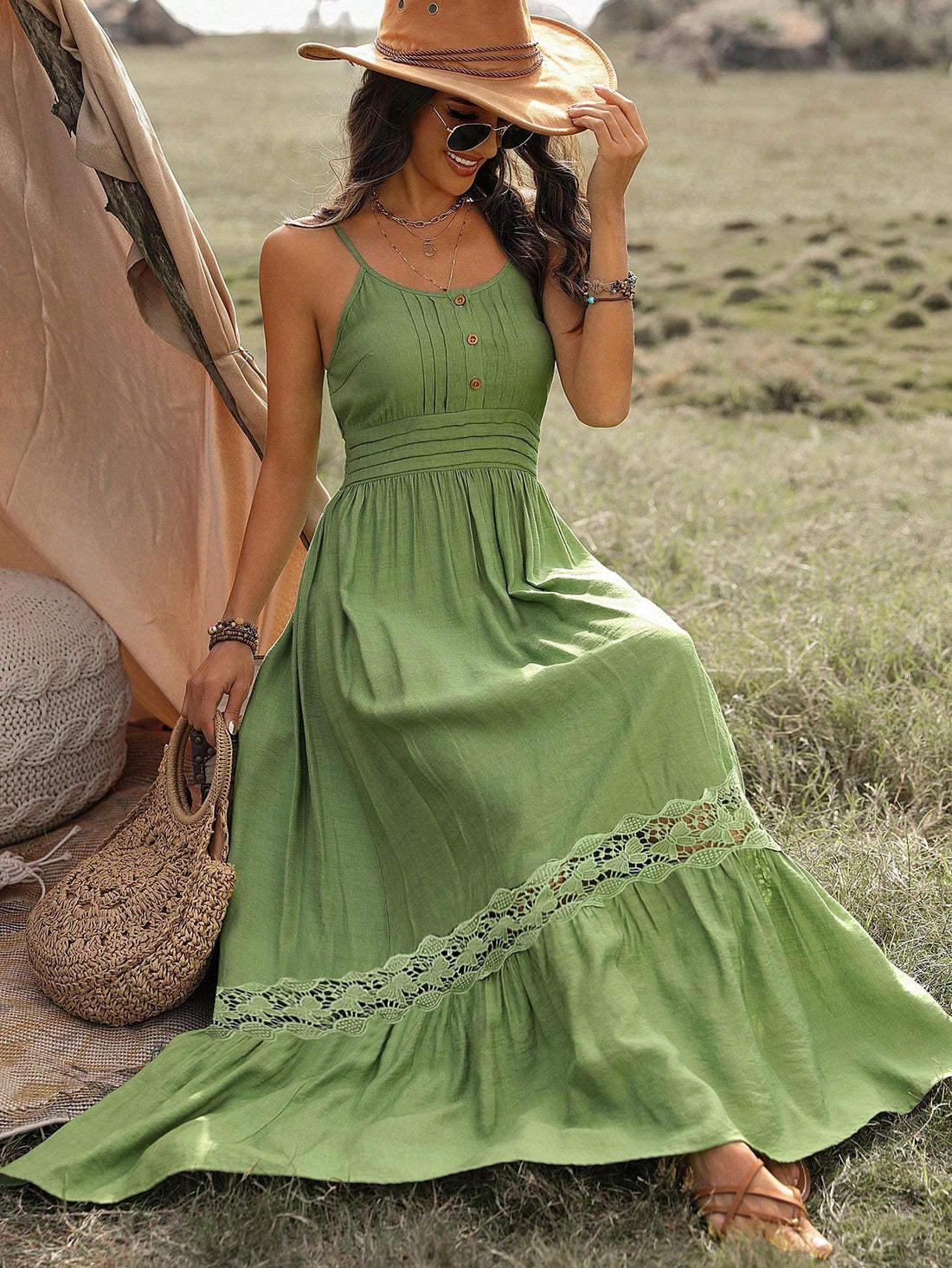 Stay effortlessly chic this summer with our Flouncy Lace Cami Dress. The delicate lace adds a touch of femininity, while the flouncy silhouette provides a comfortable and breezy fit. Perfect for those warm summer days, this dress will keep you stylish and cool.