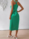 Chic Elegance: Classic Solid Color Jacquard Twist Halter Neck Dress With High Side Slit