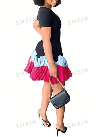 Women's Color Block Patchwork Ruffle Hem Dress: A Fun and Flirty Summer Look