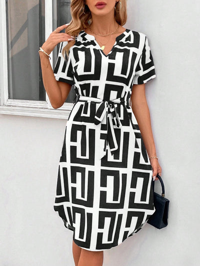 Chic and Classic: V-Neck Striped Dress for Women