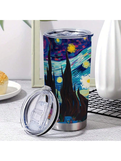 Starry Sky Cat Insulated Stainless Steel Tumbler: Leak Proof Water Cup with Straw for Sports and Fitness