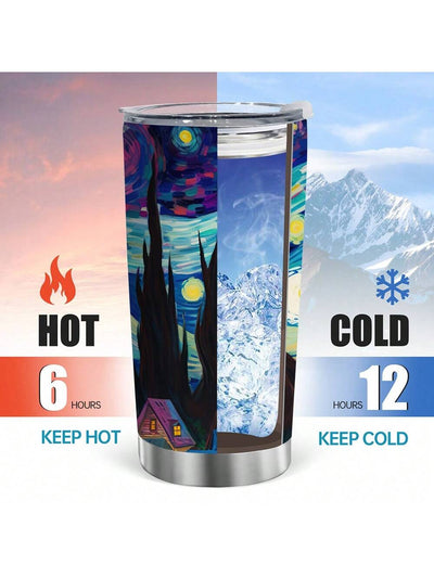 Starry Sky Cat Insulated Stainless Steel Tumbler: Leak Proof Water Cup with Straw for Sports and Fitness