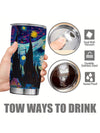 Starry Sky Cat Insulated Stainless Steel Tumbler: Leak Proof Water Cup with Straw for Sports and Fitness