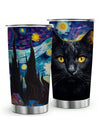 Starry Sky Cat Insulated Stainless Steel Tumbler: Leak Proof Water Cup with Straw for Sports and Fitness