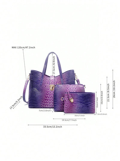 Purple Crocodile Pattern Tote Bag Combo: Stylish and Spacious for 2024