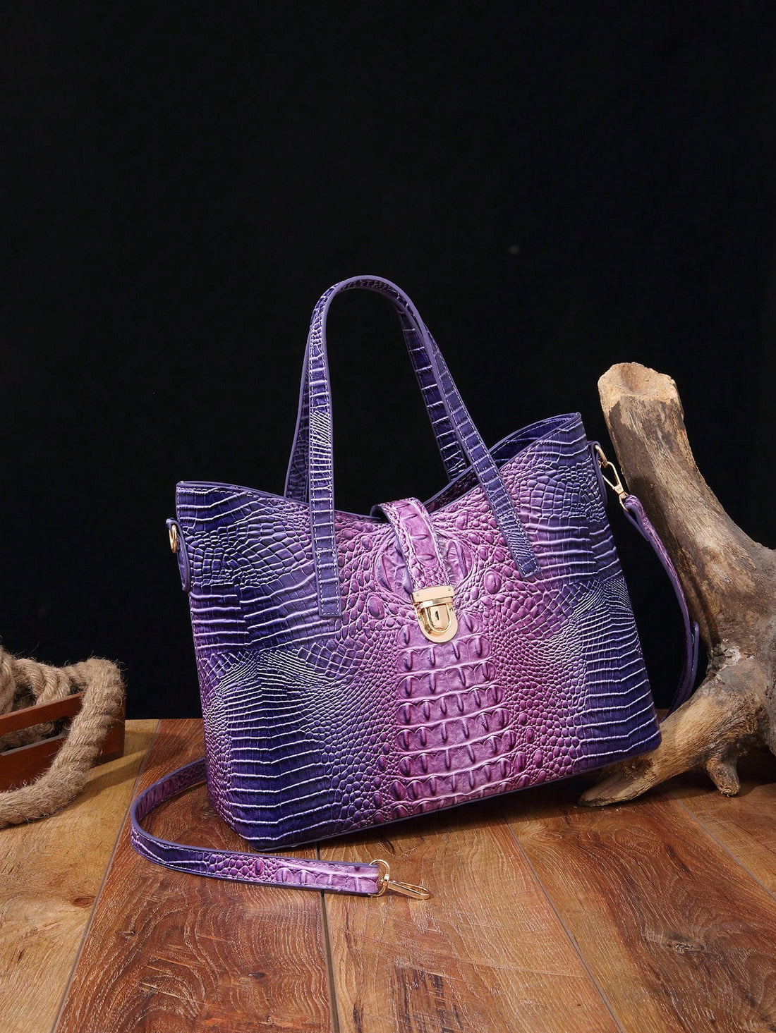 This stylish and spacious tote bag combo features a unique purple crocodile pattern, making it a fashionable accessory. With ample room for all your essentials, this bag is perfect for 2024 and beyond. Stay on-trend and organized with this must-have addition to your wardrobe.