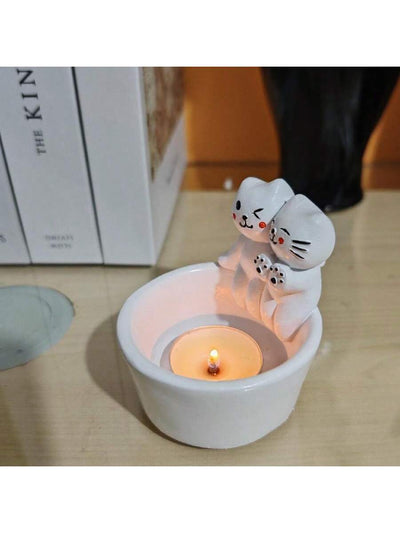 Whimsical Resin Craft Cat Shaped Couple Warmer: A Romantic Desktop Decoration and Incense Burner
