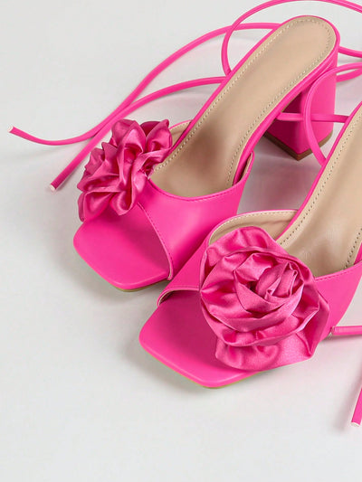 Summer Rose: Floral Printed Satin Heel Sandals