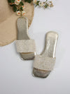 Rhinestone Chic: Women's Comfortable Flat Sandals with Sparkling Rhinestone Decor