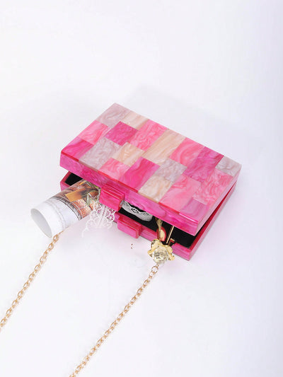 Plaid Perfection: Acrylic Color Block Clutch and Shoulder Bag for Women's Daily Outings and Parties