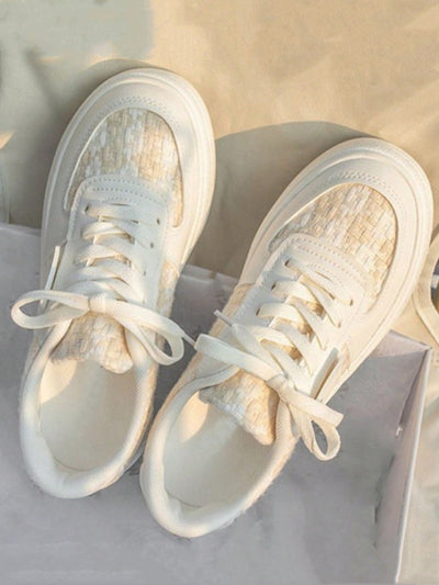 Floral Print White Sneakers: Unique Shoelace Design for Stylish Women