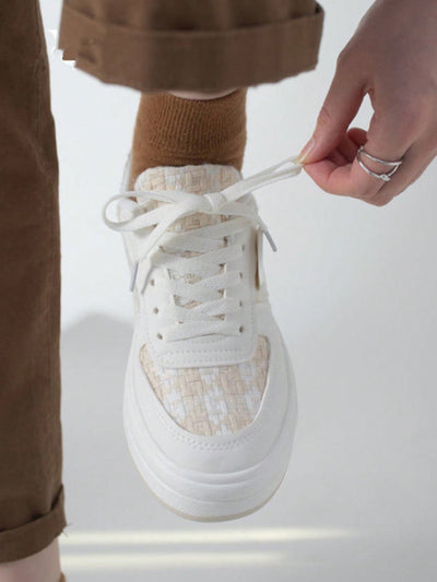 Floral Print White Sneakers: Unique Shoelace Design for Stylish Women