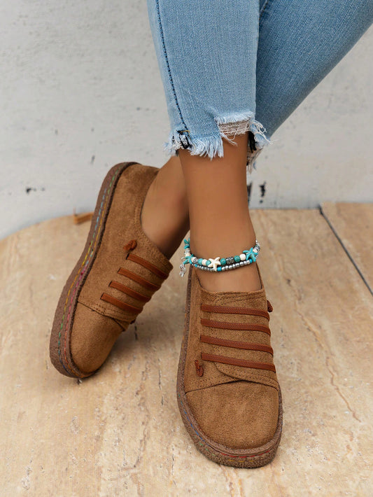 Vintage Charm: Colorful Threaded Mid-Top Round Toe Sneakers - Perfect for Spring and Autumn!