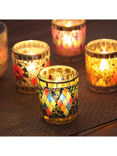 Transform any room into a romantic oasis with our Mosaic Glass Candle Holder. The intricate design and vibrant colors create a captivating atmosphere for your special occasion. Crafted with high-quality materials, this candle holder adds a touch of elegance and warmth to any space.