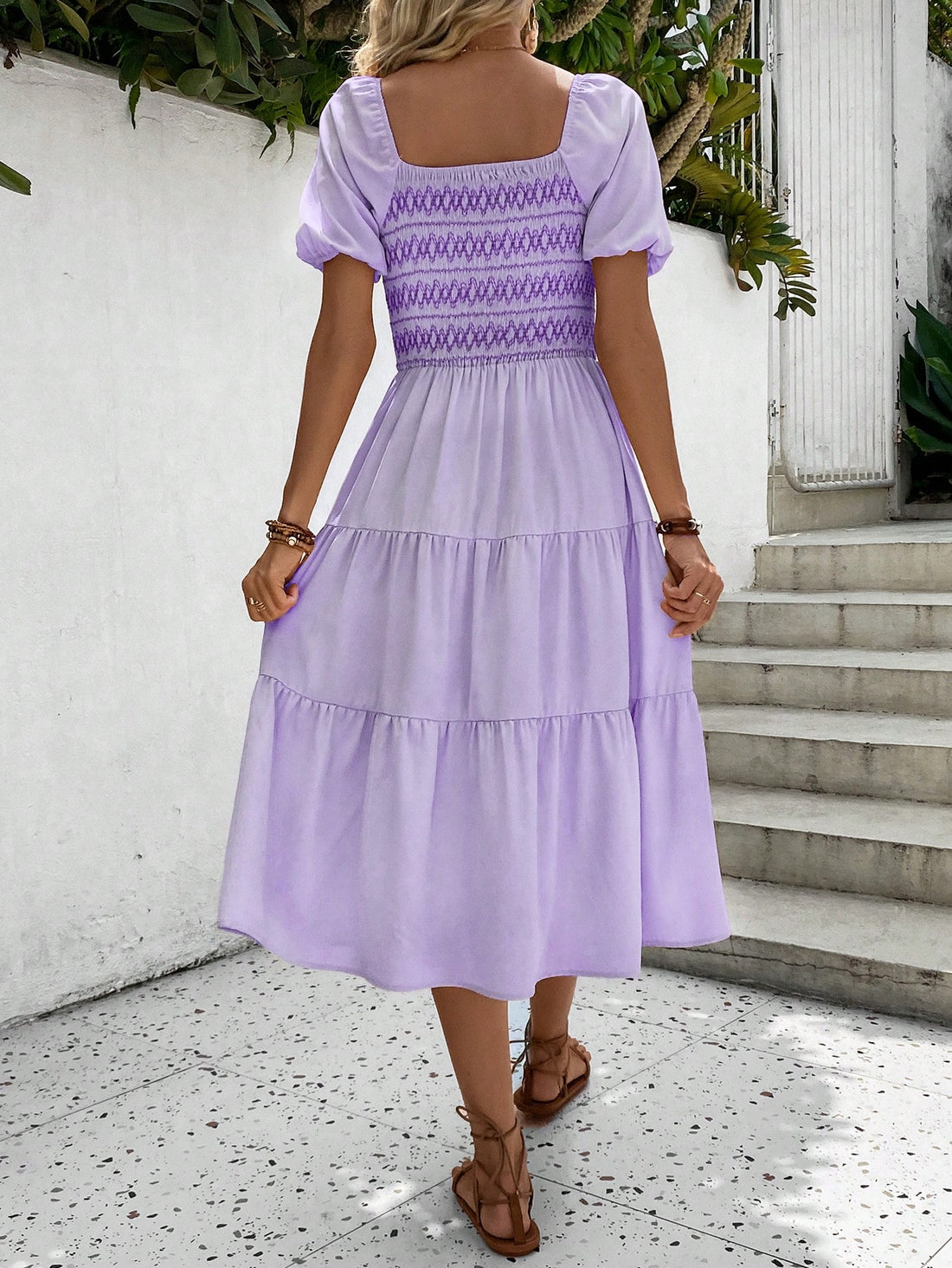 Step into summer in style with our Women's Fashionable Bubble Sleeve V-Neck Dress. With its trendy bubble sleeves and flattering v-neckline, this dress is perfect for any occasion. Embrace the warm weather while looking effortlessly chic. Made for fashion-forward women who want to make a statement.