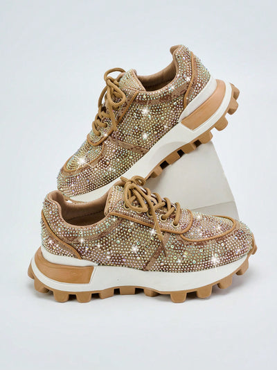 Sparkling Glamour: Rhinestone-Embellished Non-Slip Sneakers for Prom and Parties