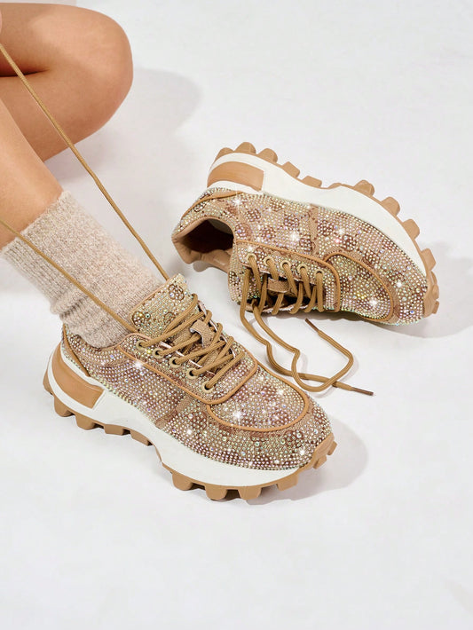 Sparkling Glamour: Rhinestone-Embellished Non-Slip Sneakers for Prom and Parties