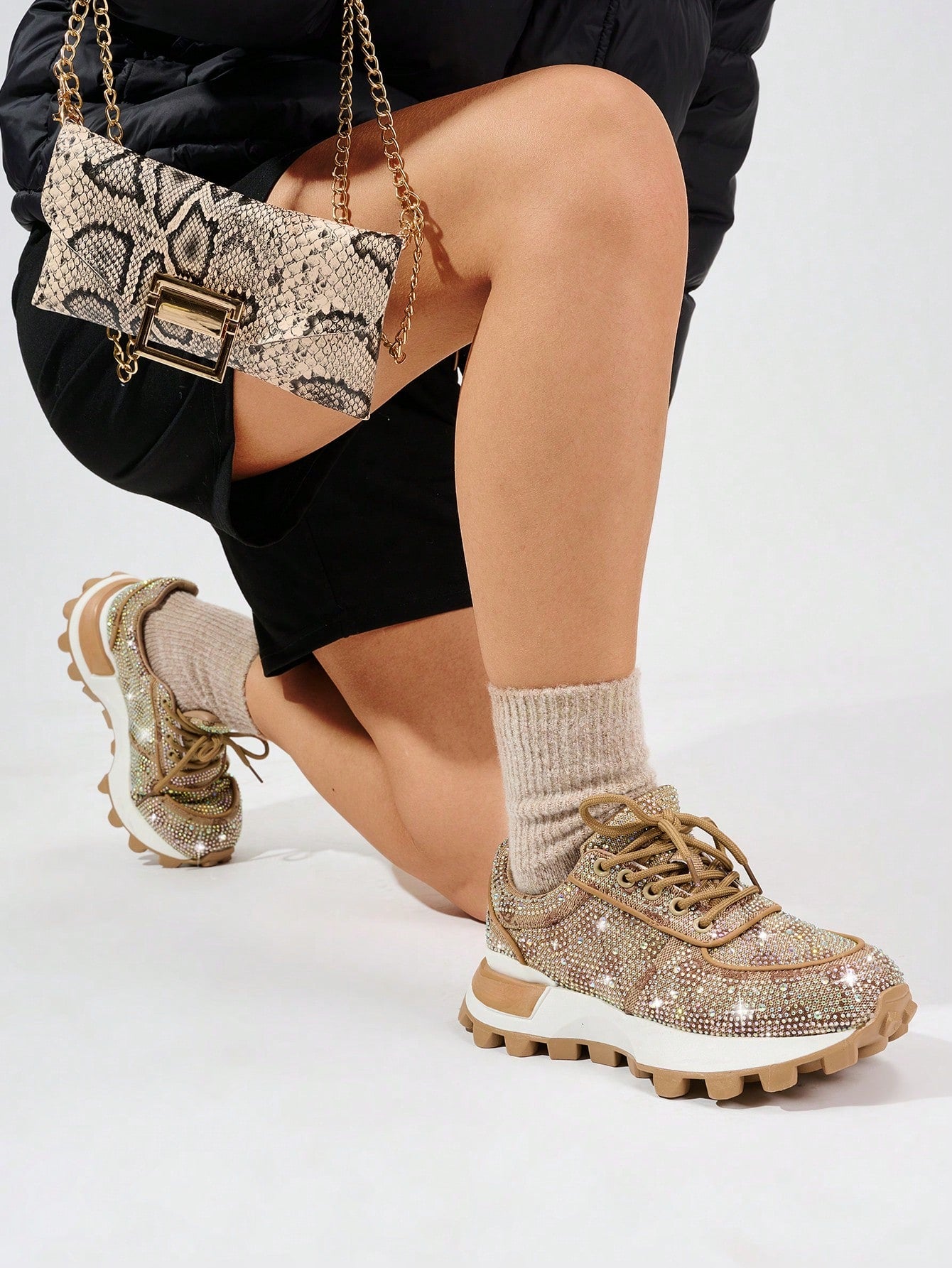 Elevate your style with Sparkling Glamour sneakers, perfect for prom and parties. These non-slip sneakers feature stunning rhinestone embellishments, making them both fashionable and functional. Step into the spotlight and dance the night away with confidence in these eye-catching shoes.