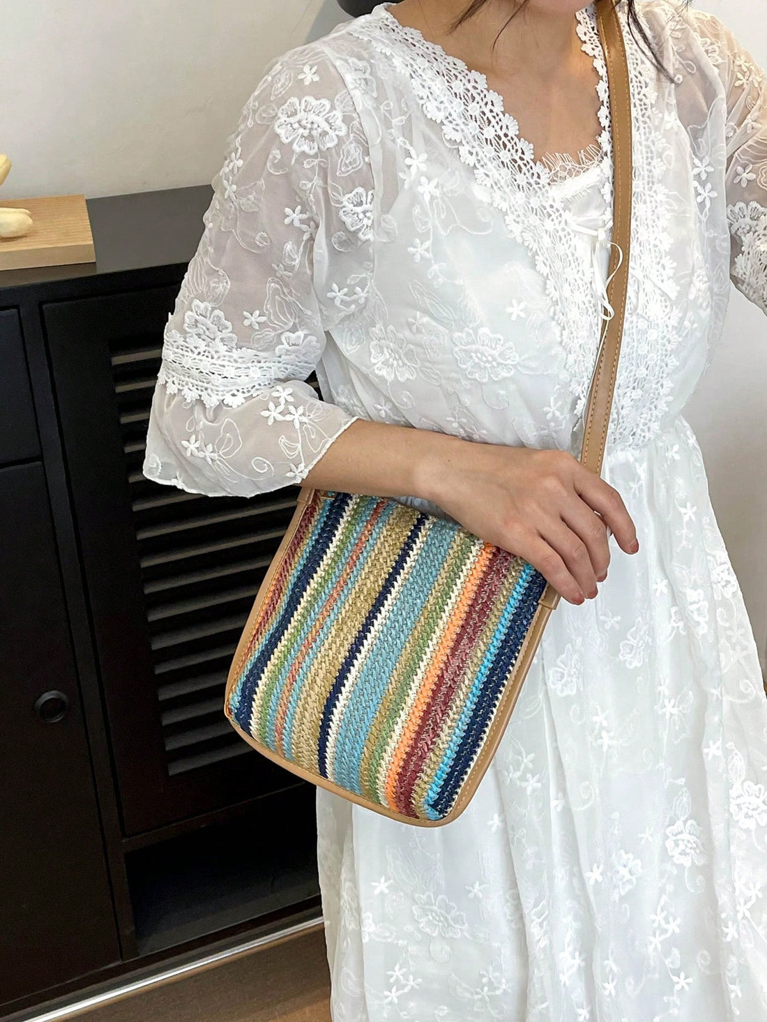 Rainbow Dream: Fashionable Multifunctional Woven Square Bag for Women