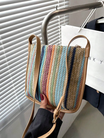 Rainbow Dream: Fashionable Multifunctional Woven Square Bag for Women