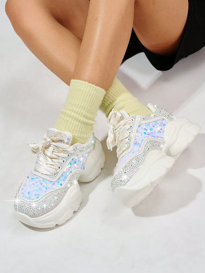 Sparkle and Shine: Women's Rhinestone Charming Sneakers for Party and Dance