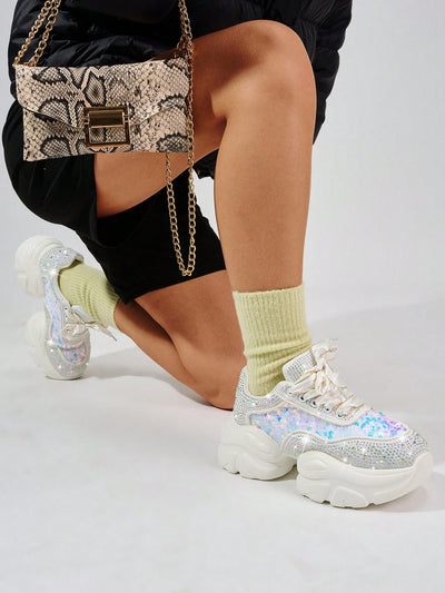 Sparkle and Shine: Women's Rhinestone Charming Sneakers for Party and Dance