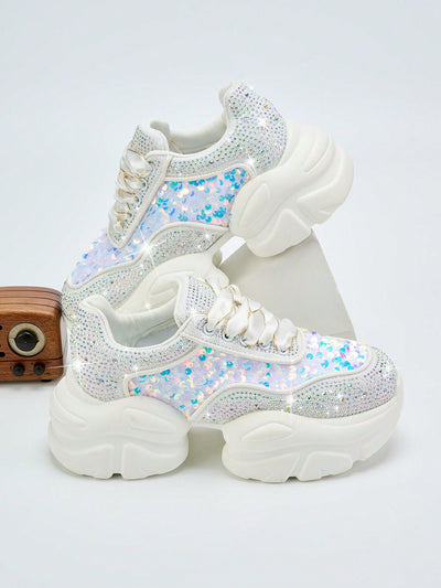 Sparkle and Shine: Women's Rhinestone Charming Sneakers for Party and Dance