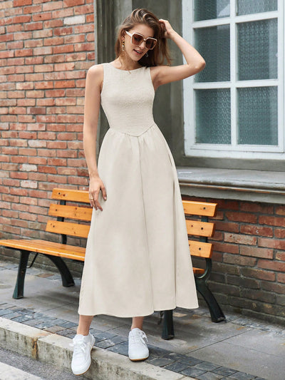 Chic Summer Textured Waist-Cinched Sleeveless Dress for Effortless Outdoor Style