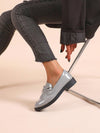 Chic and Comfortable: Women's Gray Bow Knot Slip-On Loafers