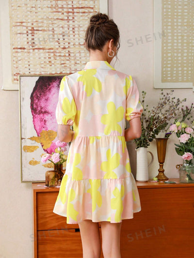 Blooming Vacation Style: Flower Print Short Sleeve Dress Perfect for Summer Getaways