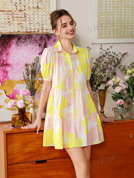 Blooming Vacation Style: Flower Print Short Sleeve Dress Perfect for Summer Getaways