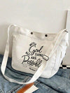 Faith Over Fear: Vintage Letter Print Multi-Pocket Tote Bag for School & Travel