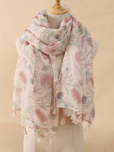 Boho Delight: Floral Pattern Color Block Fashion Scarf for Women