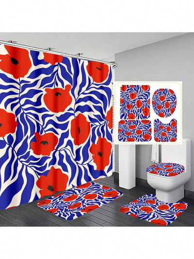 Bohemian Mushroom Bathroom Set: Shower Curtain, Bath Mat, and Toilet Cover