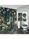 Bohemian Mushroom Bathroom Set: Shower Curtain, Bath Mat, and Toilet Cover