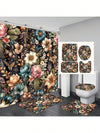 Bohemian Mushroom Bathroom Set: Shower Curtain, Bath Mat, and Toilet Cover