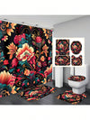 Bohemian Mushroom Bathroom Set: Shower Curtain, Bath Mat, and Toilet Cover