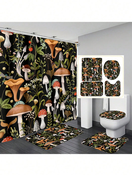 Upgrade your bathroom decor with our Bohemian Mushroom Bathroom Set. This set includes a <a href="https://canaryhouze.com/collections/shower-curtain?sort_by=created-descending" target="_blank" rel="noopener">shower curtain</a>, bath mat, and toilet cover featuring a bohemian mushroom design. Made with high-quality materials, this set adds a touch of style and functionality to your bathroom. Transform your daily routine into a peaceful escape with our exclusive set