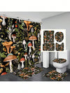 Bohemian Mushroom Bathroom Set: Shower Curtain, Bath Mat, and Toilet Cover