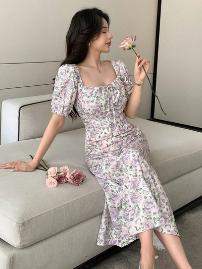 Summer Dreams: Floral Maxi Dress with Bubble Sleeves