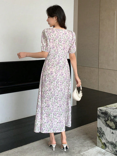 Summer Dreams: Floral Maxi Dress with Bubble Sleeves