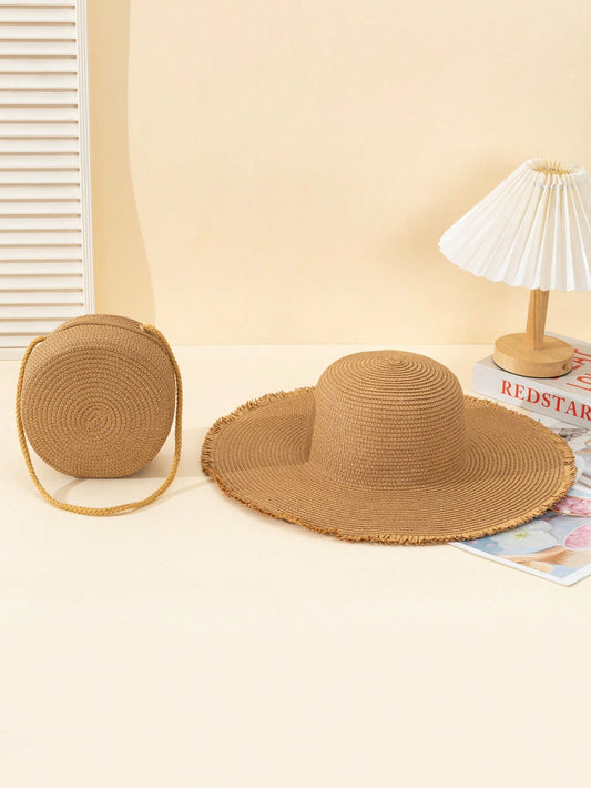 Wave Print Sun Hat and Woven Shoulder Bag Set: Your Perfect Travel Companions