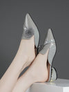 Rhinestone Glamour: Women's Pointed Toe Chunky Heel Backless Shoes